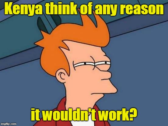 Futurama Fry Meme | Kenya think of any reason it wouldn't work? | image tagged in memes,futurama fry | made w/ Imgflip meme maker