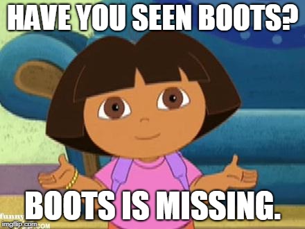 Dilemma Dora | HAVE YOU SEEN BOOTS? BOOTS IS MISSING. | image tagged in dilemma dora | made w/ Imgflip meme maker
