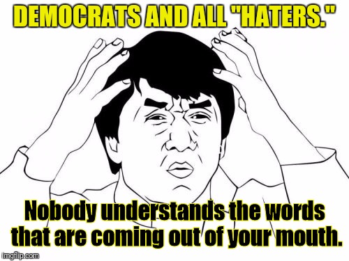 Jackie Chan WTF Meme | DEMOCRATS AND ALL "HATERS."; Nobody understands the words that are coming out of your mouth. | image tagged in memes,jackie chan wtf | made w/ Imgflip meme maker