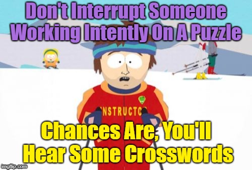 Way With Words | Don't Interrupt Someone Working Intently On A Puzzle Chances Are, You'll Hear Some Crosswords | image tagged in memes,super cool ski instructor,puzzle,crosswords | made w/ Imgflip meme maker