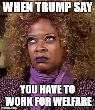 WHEN TRUMP SAY; YOU HAVE TO WORK FOR WELFARE | image tagged in negro please | made w/ Imgflip meme maker