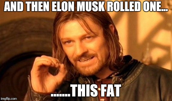 One Does Not Simply | AND THEN ELON MUSK ROLLED ONE... .......THIS FAT | image tagged in memes,one does not simply | made w/ Imgflip meme maker