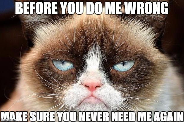 Grumpy Cat Not Amused | BEFORE YOU DO ME WRONG; MAKE SURE YOU NEVER NEED ME AGAIN | image tagged in memes,grumpy cat not amused,grumpy cat,random | made w/ Imgflip meme maker