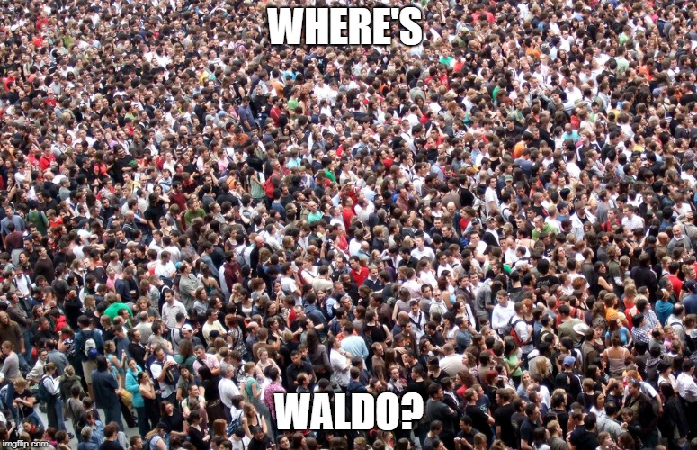 crowd of people | WHERE'S; WALDO? | image tagged in crowd of people,funny,waldo | made w/ Imgflip meme maker