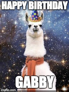 Happy Birthday Alpaca | HAPPY BIRTHDAY; GABBY | image tagged in happy birthday alpaca | made w/ Imgflip meme maker
