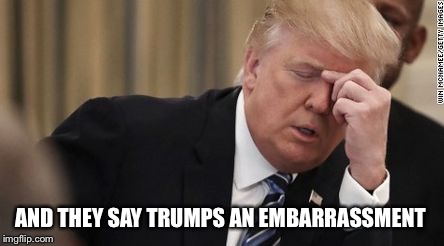 FML Trump Facepalm | AND THEY SAY TRUMPS AN EMBARRASSMENT | image tagged in fml trump facepalm | made w/ Imgflip meme maker