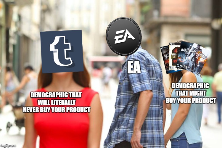 EA; DEMOGRAPHIC THAT MIGHT BUY YOUR PRODUCT; DEMOGRAPHIC THAT WILL LITERALLY NEVER BUY YOUR PRODUCT | made w/ Imgflip meme maker