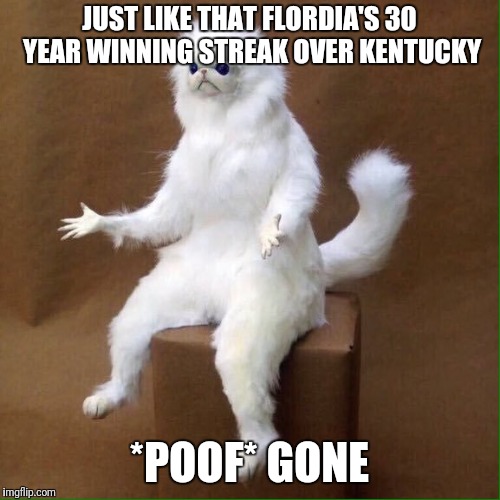poofcat | JUST LIKE THAT FLORDIA'S 30 YEAR WINNING STREAK OVER KENTUCKY; *POOF* GONE | image tagged in poofcat | made w/ Imgflip meme maker