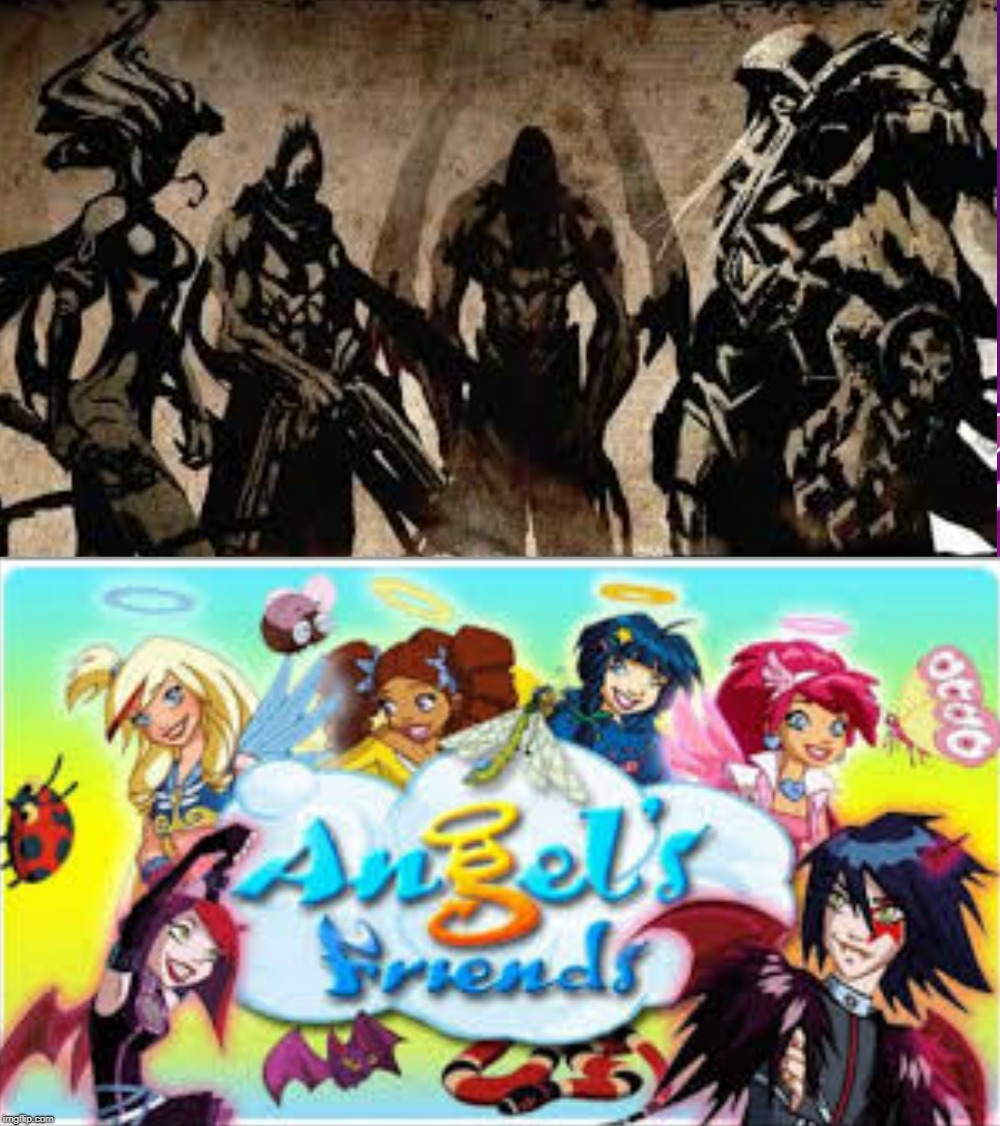 Four Horsemen VS Angel's Friends | image tagged in four horsemen,darksiders,memes | made w/ Imgflip meme maker