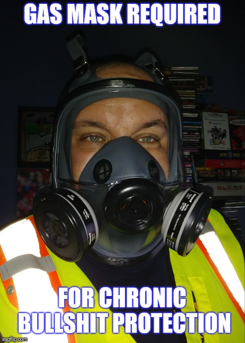 GAS MASK REQUIRED FOR CHRONIC BULLSHIT PROTECTION | GAS MASK REQUIRED; FOR CHRONIC BULLSHIT PROTECTION | image tagged in gas mask,safety first,safety,gas | made w/ Imgflip meme maker