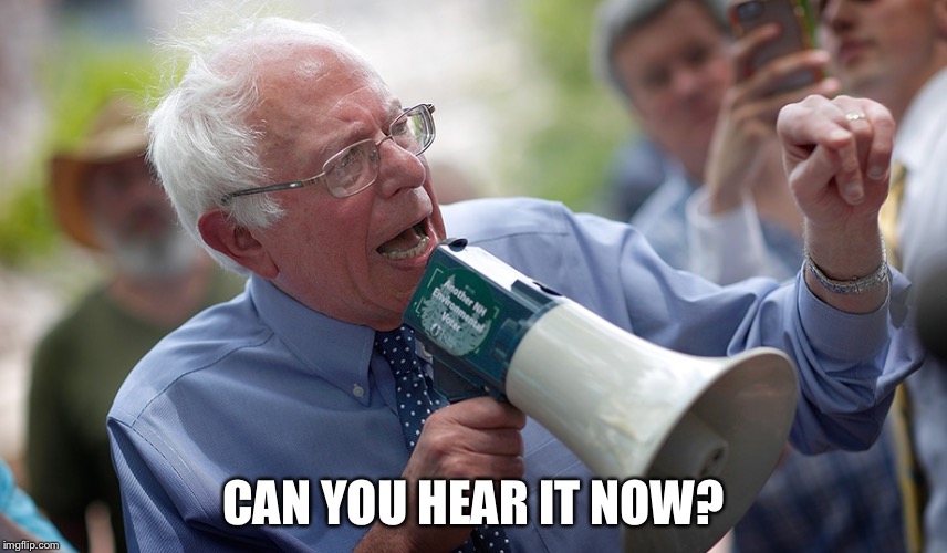 Bernie Sanders megaphone | CAN YOU HEAR IT NOW? | image tagged in bernie sanders megaphone | made w/ Imgflip meme maker
