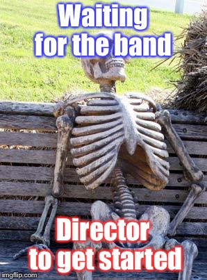 Waiting Skeleton | Waiting for the band; Director to get started | image tagged in memes,waiting skeleton | made w/ Imgflip meme maker