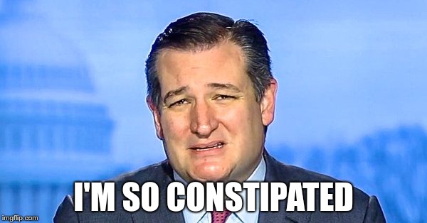 Lying Ted | I'M SO CONSTIPATED | image tagged in ted cruz,moron,gop,lies,fear,greed | made w/ Imgflip meme maker