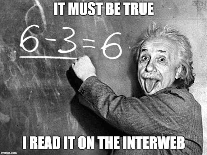 IT MUST BE TRUE; I READ IT ON THE INTERWEB | image tagged in einstein | made w/ Imgflip meme maker
