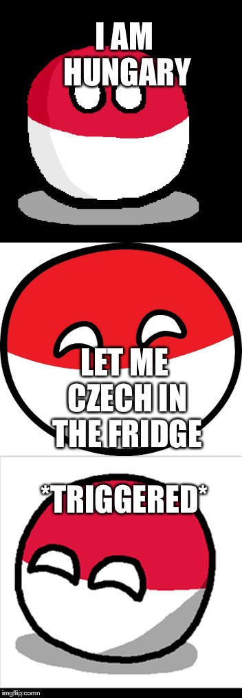 Bad Pun Polandball | I AM HUNGARY; LET ME CZECH IN THE FRIDGE; *TRIGGERED* | image tagged in bad pun polandball | made w/ Imgflip meme maker
