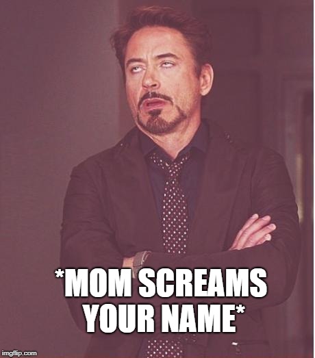 Face You Make Robert Downey Jr Meme | *MOM SCREAMS YOUR NAME* | image tagged in memes,face you make robert downey jr | made w/ Imgflip meme maker