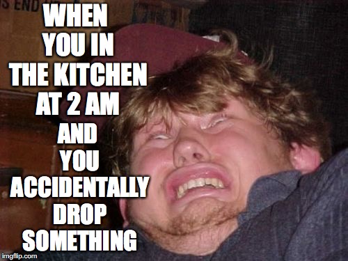 Early Morning Antics
 | WHEN YOU IN THE KITCHEN AT 2 AM; AND YOU ACCIDENTALLY DROP SOMETHING | image tagged in memes,wtf | made w/ Imgflip meme maker