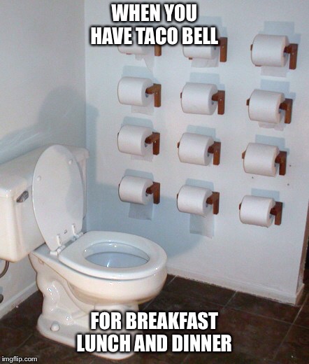 WHEN YOU HAVE TACO BELL; FOR BREAKFAST LUNCH AND DINNER | image tagged in toilet humor,taco bell,fast food | made w/ Imgflip meme maker