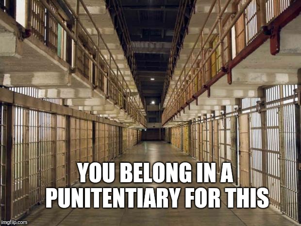 Prison | YOU BELONG IN A PUNITENTIARY FOR THIS | image tagged in prison | made w/ Imgflip meme maker