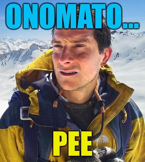 Bear Grylls Meme | ONOMATO... PEE | image tagged in memes,bear grylls | made w/ Imgflip meme maker