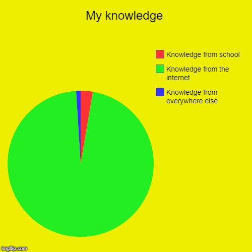 My knowledge | Knowledge from everywhere else, Knowledge from the internet, Knowledge from school | image tagged in funny,pie charts | made w/ Imgflip chart maker
