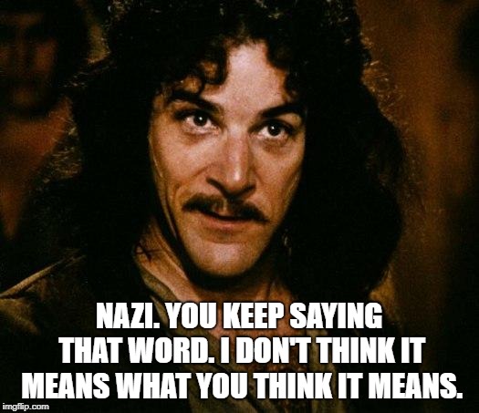 Inigo Montoya | NAZI. YOU KEEP SAYING THAT WORD. I DON'T THINK IT MEANS WHAT YOU THINK IT MEANS. | image tagged in memes,inigo montoya | made w/ Imgflip meme maker