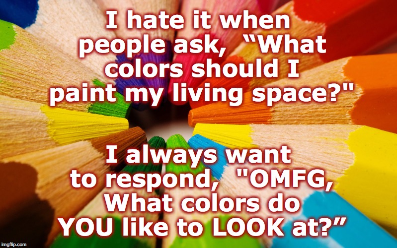 Dumbasses Everywhere | I hate it when people ask, 
“What colors should I paint my living space?"; I always want to respond, 
"OMFG, What colors do YOU like to LOOK at?” | image tagged in colors,painting,dumbasses | made w/ Imgflip meme maker