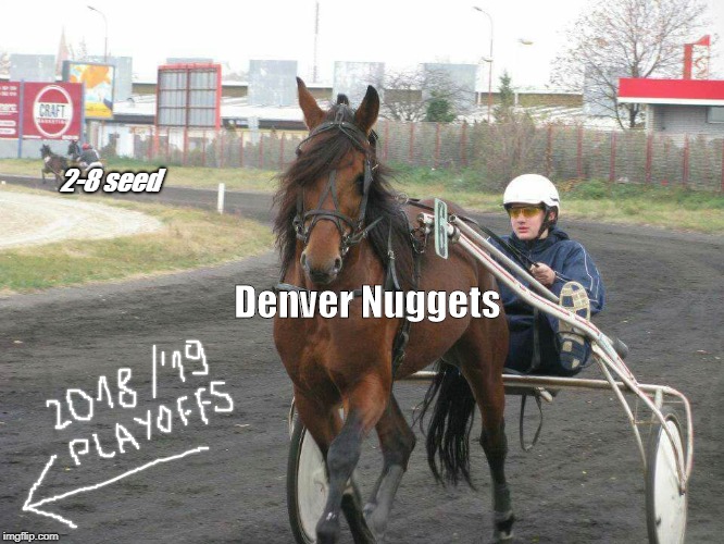 Jokic Horse Racing | 2-8 seed; Denver Nuggets | image tagged in jokic horse racing | made w/ Imgflip meme maker