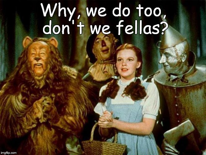 Wizard of oz | Why, we do too, don't we fellas? | image tagged in wizard of oz | made w/ Imgflip meme maker