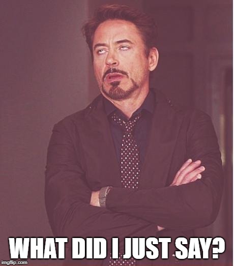Face You Make Robert Downey Jr Meme | WHAT DID I JUST SAY? | image tagged in memes,face you make robert downey jr | made w/ Imgflip meme maker