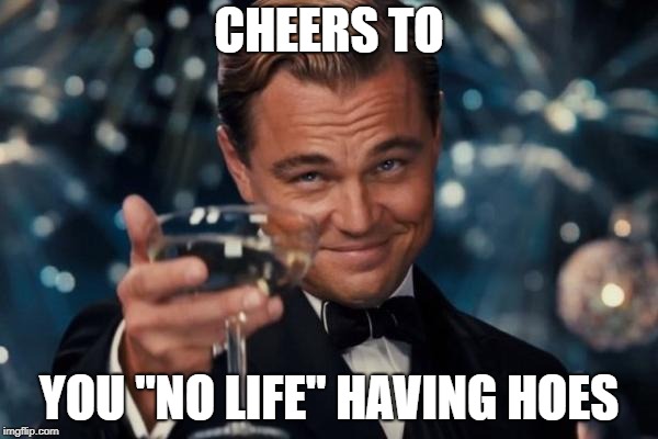 No Life Trolls  | CHEERS TO; YOU "NO LIFE" HAVING HOES | image tagged in memes,leonardo dicaprio cheers | made w/ Imgflip meme maker