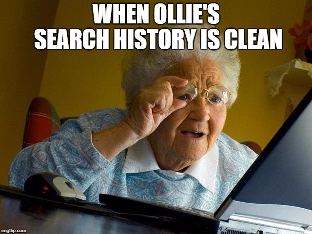 Grandma Finds The Internet | WHEN OLLIE'S SEARCH HISTORY IS CLEAN | image tagged in memes,grandma finds the internet | made w/ Imgflip meme maker