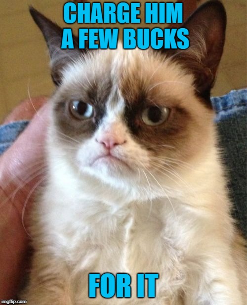 Grumpy Cat Meme | CHARGE HIM A FEW BUCKS FOR IT | image tagged in memes,grumpy cat | made w/ Imgflip meme maker