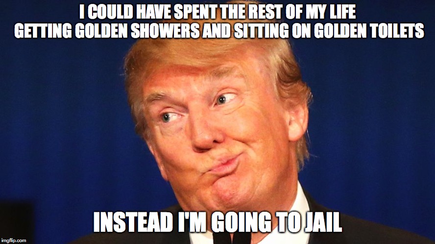 Dumb trump | I COULD HAVE SPENT THE REST OF MY LIFE GETTING GOLDEN SHOWERS AND SITTING ON GOLDEN TOILETS; INSTEAD I'M GOING TO JAIL | image tagged in dumb trump | made w/ Imgflip meme maker