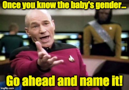 Picard Wtf Meme | Once you know the baby's gender... Go ahead and name it! | image tagged in memes,picard wtf | made w/ Imgflip meme maker