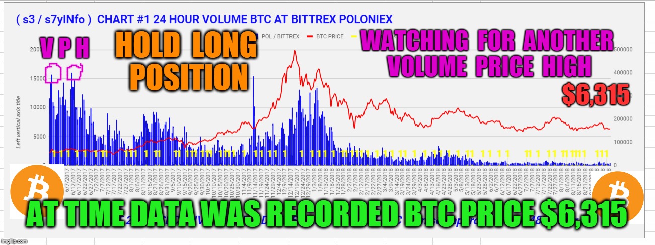 V P H; WATCHING  FOR  ANOTHER  VOLUME  PRICE  HIGH; HOLD  LONG  POSITION; $6,315; AT TIME DATA WAS RECORDED BTC PRICE $6,315 | made w/ Imgflip meme maker
