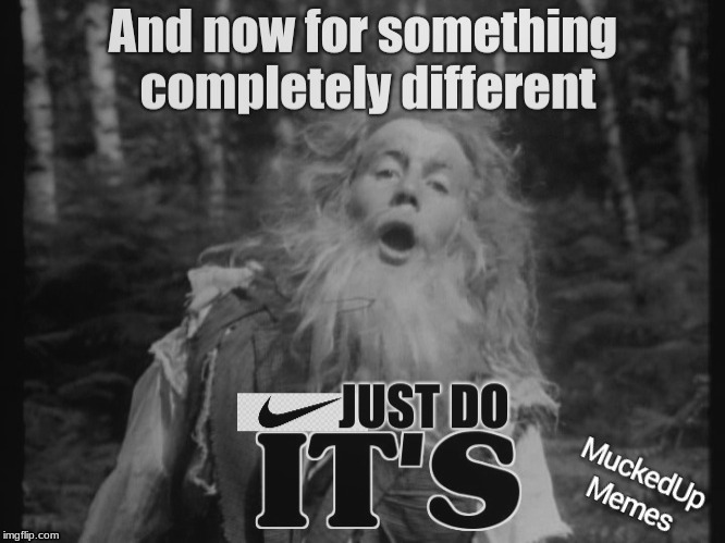 And now for something completely different.  Just do IT'S | image tagged in monty python,nike,nike swoosh,nike boycott | made w/ Imgflip meme maker