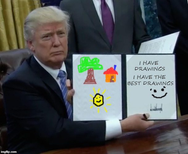 In store now: Trump's Drawing Book | I HAVE DRAWINGS; I HAVE THE BEST DRAWINGS | image tagged in memes,trump bill signing,drawing,drawings,trump | made w/ Imgflip meme maker