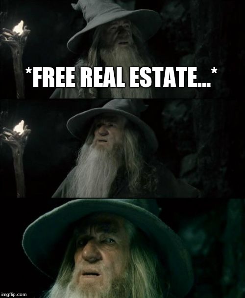 Confused Gandalf Meme | *FREE REAL ESTATE...* | image tagged in memes,confused gandalf | made w/ Imgflip meme maker