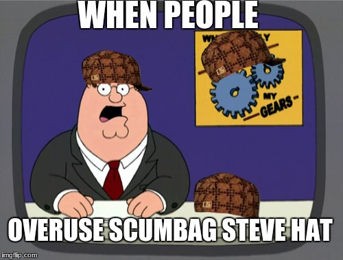 Peter Griffin News Meme | WHEN PEOPLE; OVERUSE SCUMBAG STEVE HAT | image tagged in memes,peter griffin news,scumbag | made w/ Imgflip meme maker