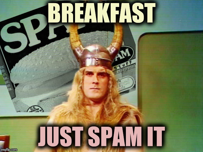 Spam , spam , spam . . . | BREAKFAST JUST SPAM IT | image tagged in spam  spam  spam . . . | made w/ Imgflip meme maker
