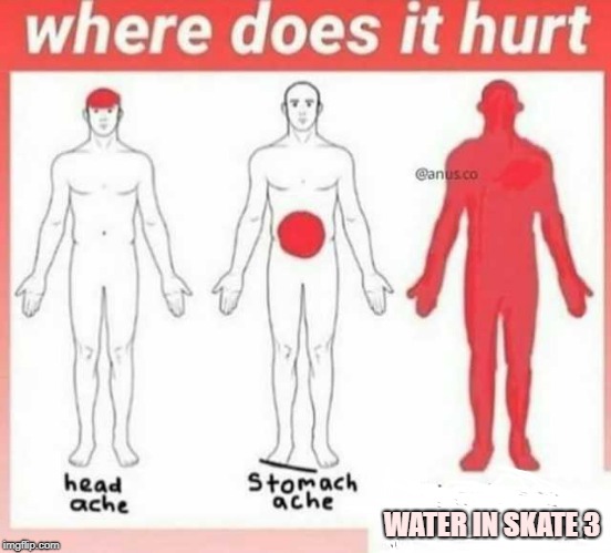 Where does it hurt | WATER IN SKATE 3 | image tagged in where does it hurt | made w/ Imgflip meme maker