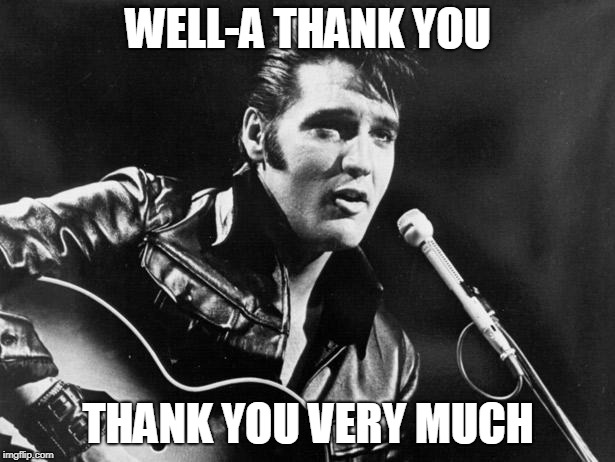 Leather Elvis | WELL-A THANK YOU THANK YOU VERY MUCH | image tagged in leather elvis | made w/ Imgflip meme maker