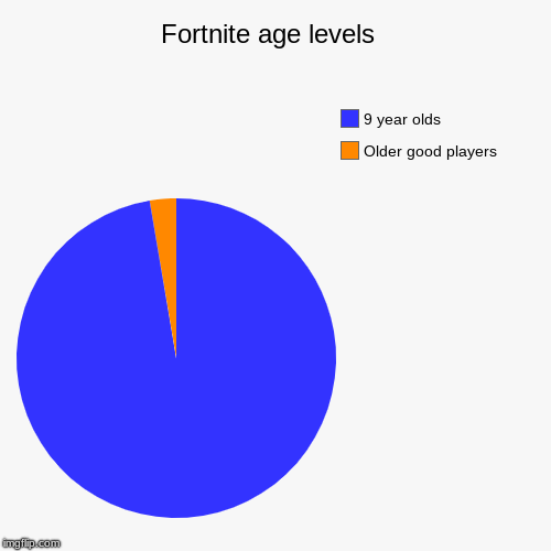 Fortnite age levels  | Older good players , 9 year olds | image tagged in funny,pie charts | made w/ Imgflip chart maker
