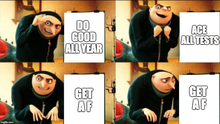 Gru Diabolical Plan Fail | DO GOOD ALL YEAR; ACE ALL TESTS; GET A F; GET A F | image tagged in gru diabolical plan fail | made w/ Imgflip meme maker