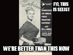 FYI, THIS IS SEXIST; WE'RE BETTER THAN THIS NOW | image tagged in sexist | made w/ Imgflip meme maker