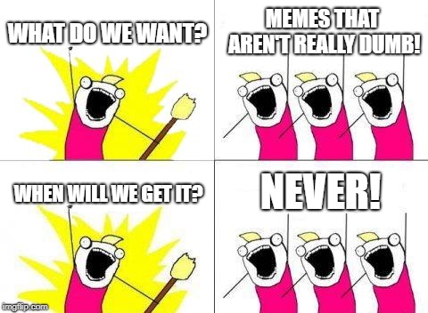 The Sad Sad Truth | WHAT DO WE WANT? MEMES THAT AREN'T REALLY DUMB! NEVER! WHEN WILL WE GET IT? | image tagged in memes,what do we want | made w/ Imgflip meme maker