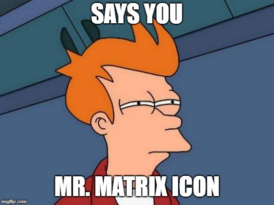 Futurama Fry Meme | SAYS YOU MR. MATRIX ICON | image tagged in memes,futurama fry | made w/ Imgflip meme maker