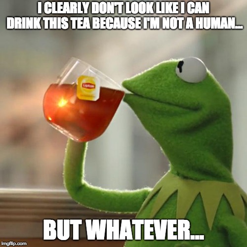 But That's None Of My Business | I CLEARLY DON'T LOOK LIKE I CAN DRINK THIS TEA BECAUSE I'M NOT A HUMAN... BUT WHATEVER... | image tagged in memes,but thats none of my business,kermit the frog | made w/ Imgflip meme maker