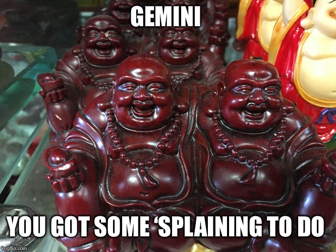 GEMINI; YOU GOT SOME ‘SPLAINING TO DO | image tagged in geminibuddha | made w/ Imgflip meme maker